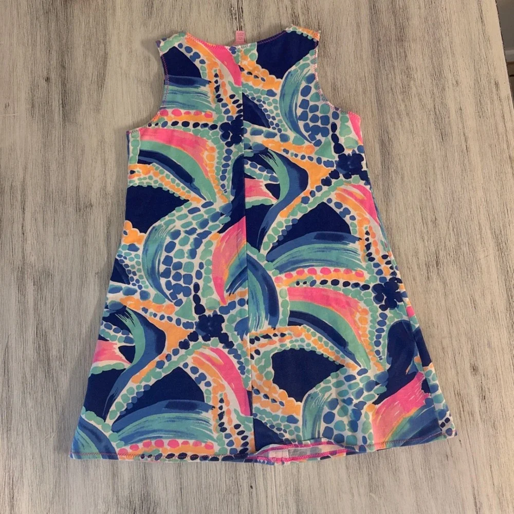 Lilly Pulitzer Girls XL 12-14 Front Zip Sleeveless Dress Abstract Starfish Print
